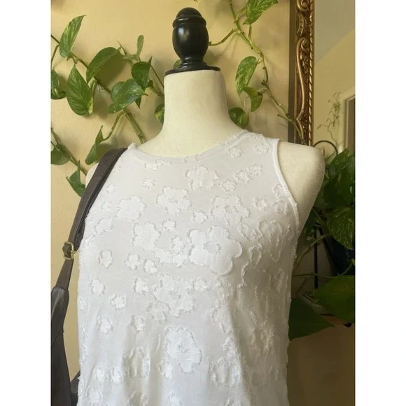 Michael Kors White Floral Sleeveless  Tank Top Ruffle Hem Cotton Knit - Picture 2 of 6